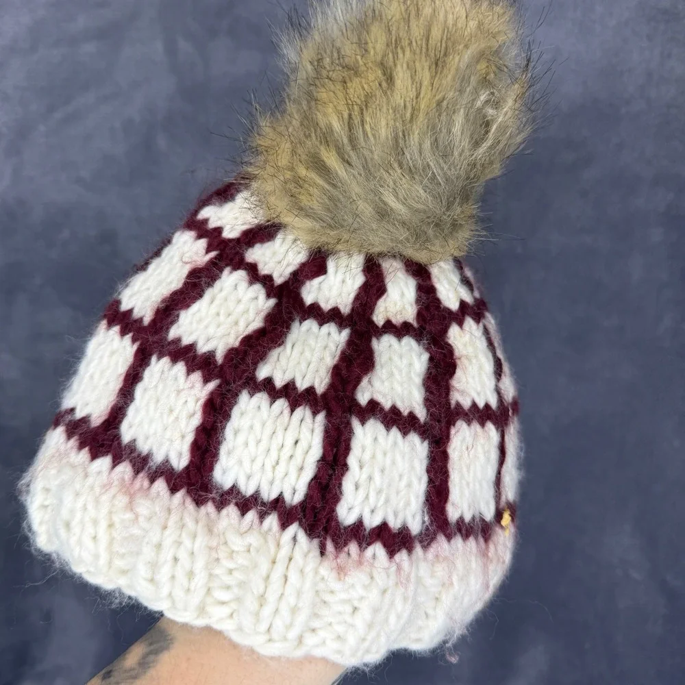 The Blueberry Hill Knit Beanie‎ Kids 12-24 Months Maroon Cream